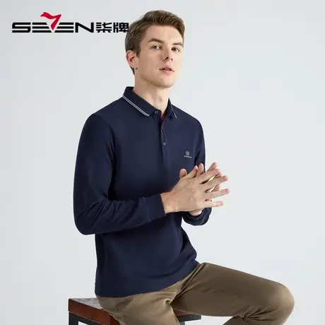 【暖燚绒】柒牌长袖polo衫男2022秋冬厚款商务休闲磨毛翻领T恤衫商品大图