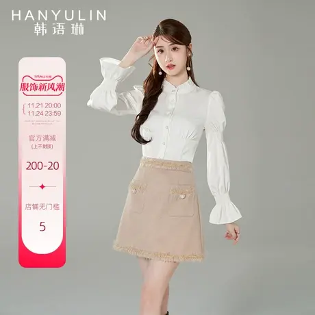 韩语琳白色长袖衬衫女上衣女设计感小众2025新款高级感短款衬衣秋图片