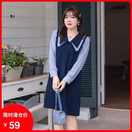 2024年秋装新款双层领撞色宽松直筒遮肉设计感显瘦大码胖MM连衣裙商品大图