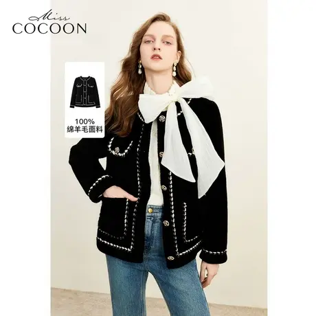 MISSCOCOON静奢风黑色显瘦时髦2023冬装新款女落肩皮毛一体皮草商品大图