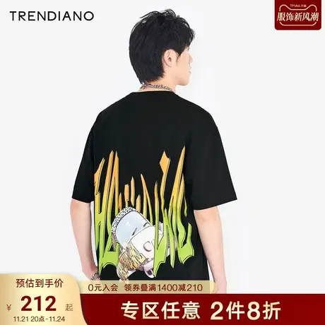 TRENDIANO官方潮牌夏季男装时尚街头印花短袖上衣宽松棉质圆领T恤图片