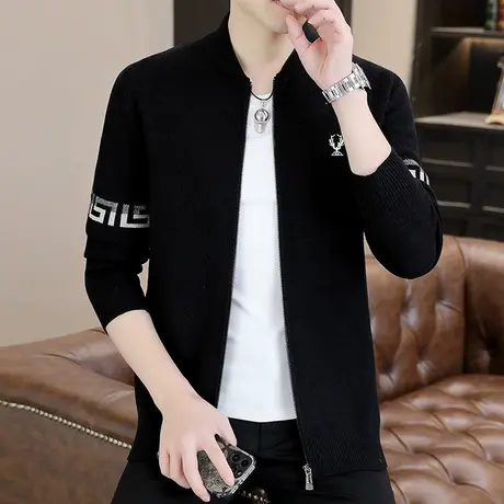 秋季简约帅气针织夹克男士韩版休闲开衫毛衣外套棒球服秋装上衣潮图片