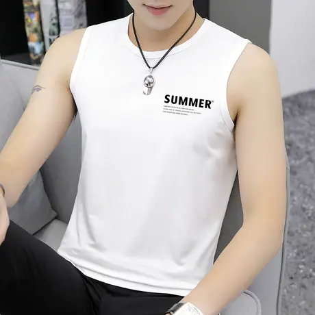 莫代尔背心男健身夏季潮牌潮流修身运动坎肩男生跨栏冰丝无袖t恤商品大图