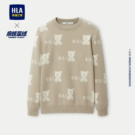 HLA/海澜之家麻烦星球系列长袖针织衫23秋新款舒适圆领弹力上衣男商品大图
