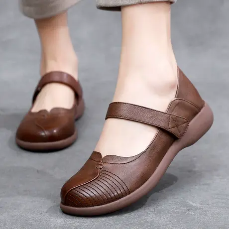 真皮软底懒人鞋2025春季新款牛筋底舒适单鞋大码40-43平底孕妇鞋图片