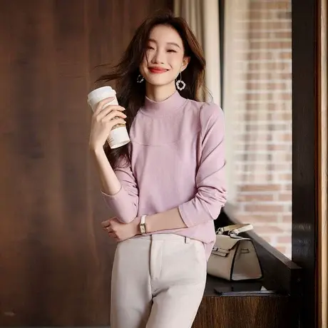 时尚气质针织衫2023年冬季新款女百搭温柔半高领可外穿套头上衣商品大图