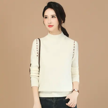 韩朝袭人半高领拼接套头毛衣女2023冬季新款显瘦针织打底衫上衣图片