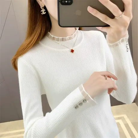 毛衣2022年新款爆洋气时尚时髦蕾丝领秋季打底衫女秋冬2022早秋商品大图