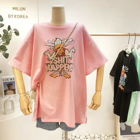 原宿风港味休闲宽松短袖2021夏季韩国东大门重工亮片T恤大版欧货商品大图