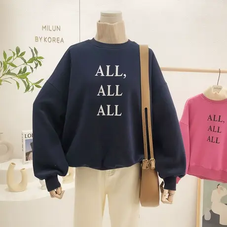 简约百搭加绒上衣2021秋冬韩国东大门字母毛衣针织半高领保暖卫衣图片