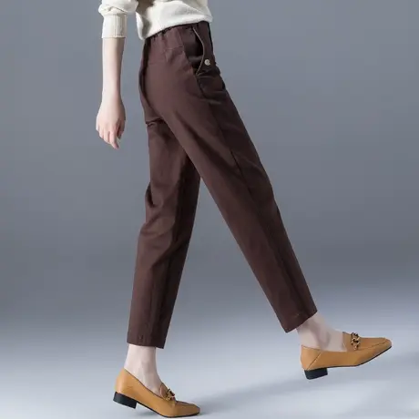 女士哈伦裤女春秋2024新款咖啡色裤子加绒女裤萝卜裤九分裤休闲裤商品大图