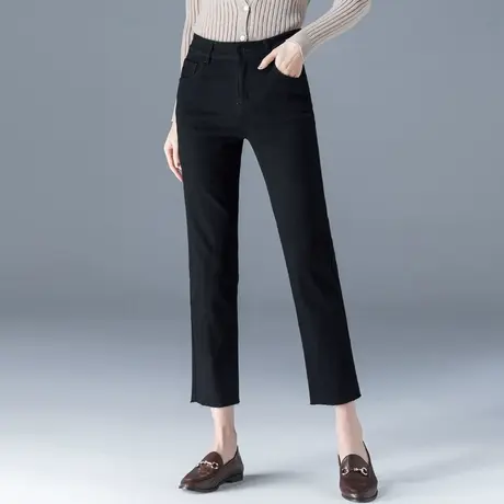 黑色直筒牛仔裤女2023年新款小个子八分裤高腰小直筒九分裤烟管裤商品大图