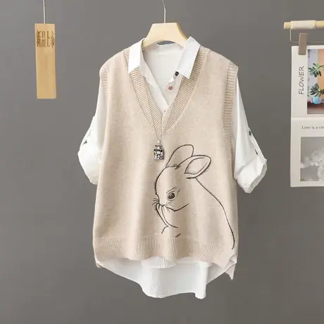 学院风刺绣毛衣马甲背心女式秋冬新款学生宽松针织衫马夹外穿坎肩图片