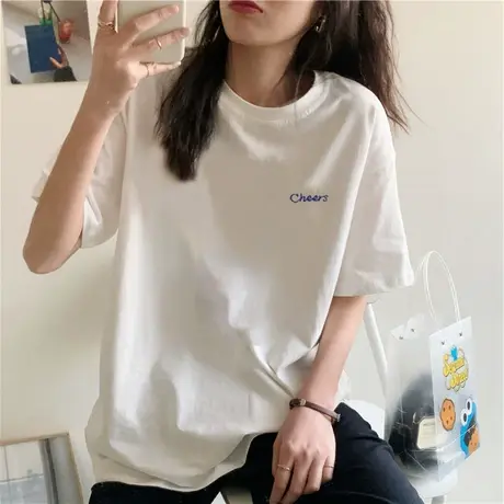 2024年夏季新款宽松情侣女装白色冰丝设计感上衣服别致短袖t恤潮商品大图