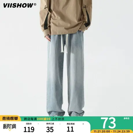 VIISHOW牛仔裤男裤子秋季男生直筒裤潮流美式高街男款休闲长裤商品大图