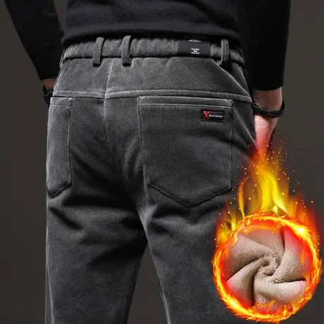 秋冬季羊羔绒灯芯绒条绒休闲裤男士加绒加厚保暖男裤子外穿加棉裤商品大图