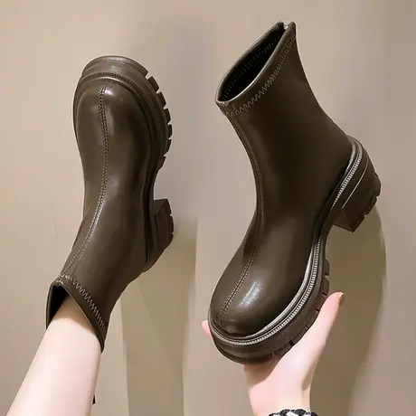 马丁靴女2023秋季新款瘦瘦靴厚底短靴切尔西靴子薄款百搭中筒靴子商品大图