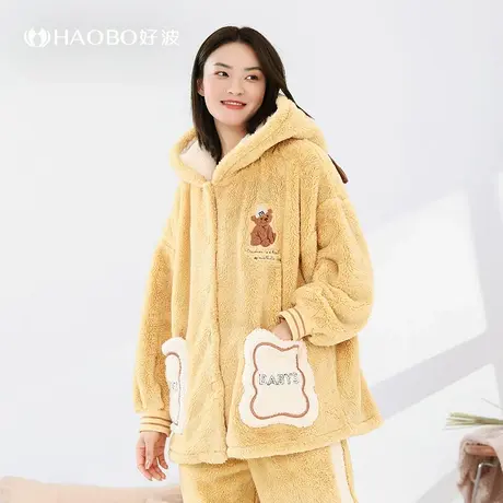 好波秋冬连帽卡通可爱睡衣套装女珊瑚绒新款家居服外穿HJR2277商品大图