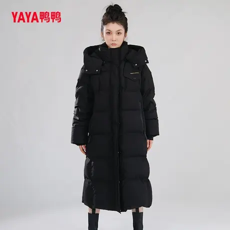 鸭鸭羽绒服女2023冬季新品长款时尚百搭连帽加厚保暖外套图片