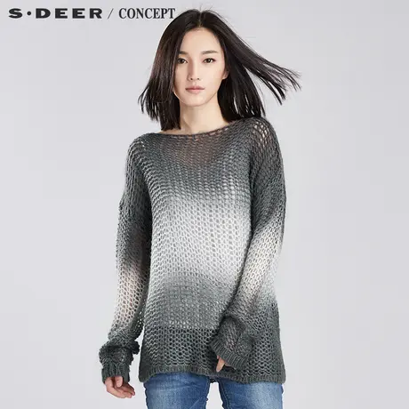 sdeer圣迪奥女文艺渐变镂空调针织衫S16383519😋图片