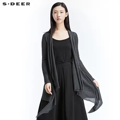 sdeer圣迪奥2018新款秋装简约纯色不规则开襟针织衫S17183505🕚图片
