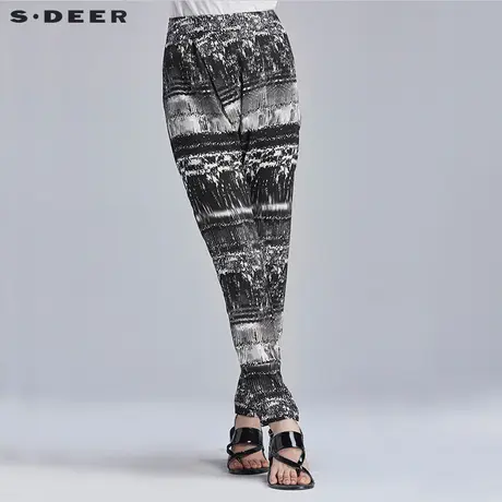 s.deer【新品】圣迪奥女装嘻哈风压褶休闲长裤S16280818商品大图
