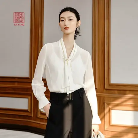 [真丝系列]EP雅莹高端系列 复古宫廷风白衬衫 2023新款2110A图片