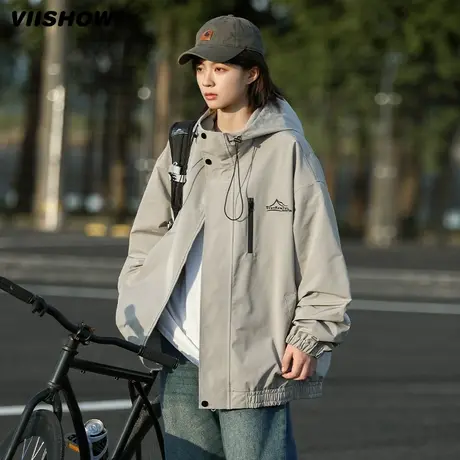 VIISHOW冲锋外套男生2024春秋新款宽松时尚户外夹克工装连帽风衣商品大图