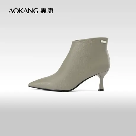 奥康女鞋 2023冬季新款法式尖头时装靴细高跟及踝靴优雅百搭靴子图片