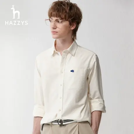 Hazzys哈吉斯春季新款休闲纯色长袖衬衣男宽松时尚衬衫简约外套潮商品大图