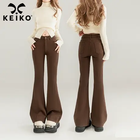 KEIKO 咖啡色微喇牛仔裤女2024早春辣妹高腰修身显瘦马蹄喇叭裤子图片
