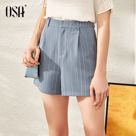 osa欧莎高腰条纹西装短裤女夏季2021新款直筒休闲裤显瘦百搭裤子图片