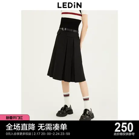【商场同款】乐町黑色长裙23秋新款学院风压褶长半裙C2GFD3301图片