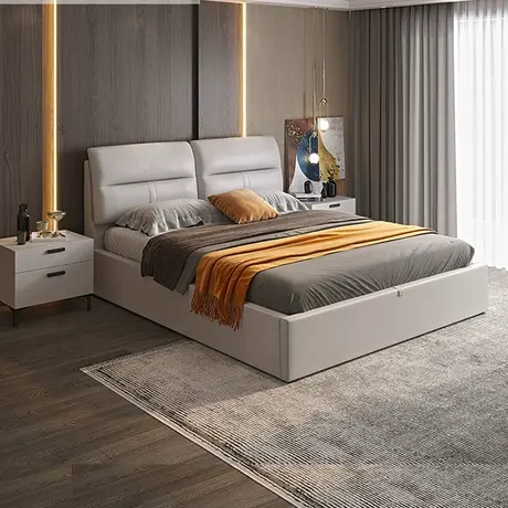 富安娜家具真皮床高箱储物双人床卧室婚床轻奢意式简约风1.8米1.5商品大图