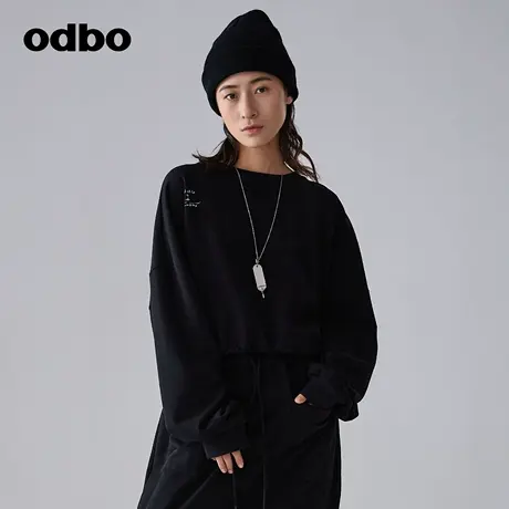 odbo/欧迪比欧时尚气质抽绳卫衣女春季新款设计感小众百搭上衣潮图片