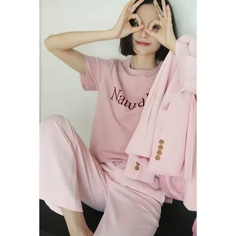 24春夏新款时尚简约休闲T恤纯棉圆领宽松显瘦印花短袖女士上衣女商品大图