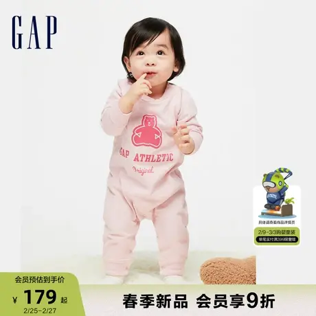 Gap婴儿春季2024新款纯棉小熊连体衣儿童装洋气一体装爬服890320商品大图