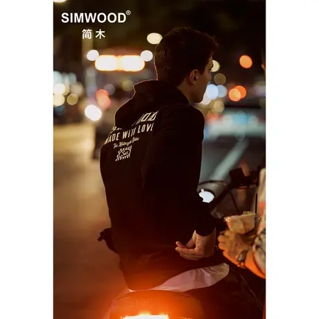 Simwood简木男装【宽松版型】390g重磅碳磨紧密棉印花连帽卫衣男图片