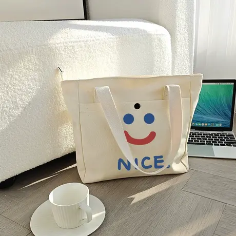 秀洛笑脸nice帆布包动漫周边拎手提书包单肩挎包购物袋女生托特包商品大图