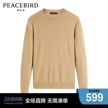 【商场同款】太平鸟男装羊毛毛套衫新款圆领刺绣毛衣B1EBD4370图片