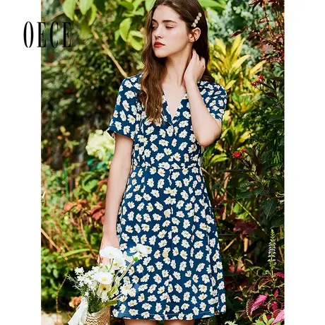 Oece春夏新款女装少女复古法式小雏菊裙子小个子碎花连衣裙图片