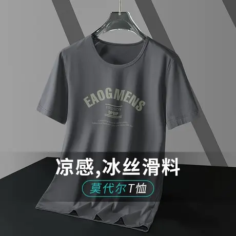 莫代尔短袖t恤男圆领上衣服夏季冰丝凉感半袖修身潮流印花体恤衫商品大图
