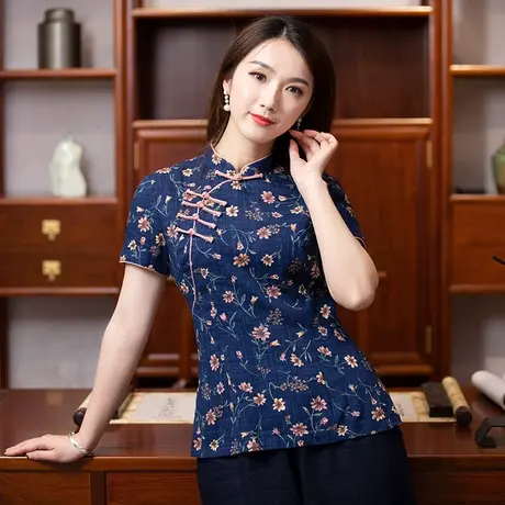 唐装女 中国风改良旗袍上衣盘扣民族茶服 女 禅意 文艺中式服装商品大图