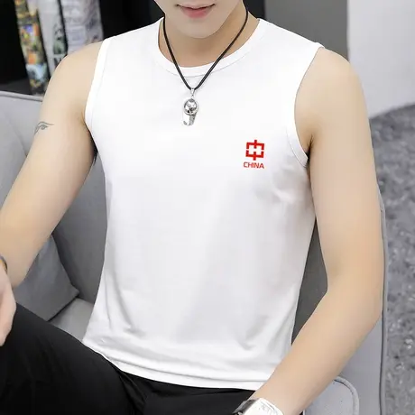 莫代尔冰丝无袖t恤男2023新款夏季背心中国潮流篮球健身运动坎肩商品大图