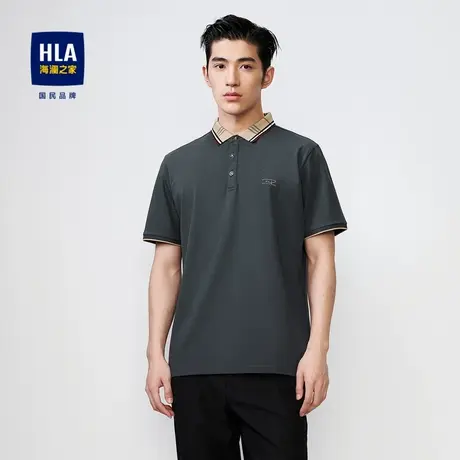 HLA/海澜之家格纹翻领短袖POLO衫23春夏新款高周波字母丝光上衣男图片