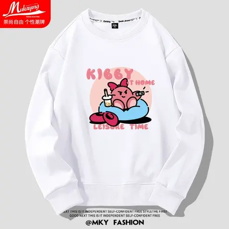 星之卡比圆领卫衣男日系卡通可爱情侣装宽松百搭简约青少年长袖衫商品大图