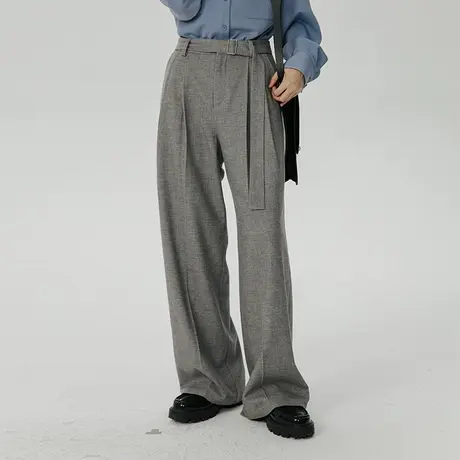 omont蛋挞家 高腰直筒西装裤女秋冬2023新款羊毛宽松阔腿裤休闲裤商品大图