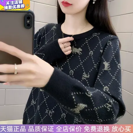 圆领亮丝小马提花针织衫宽松时尚洋气外穿2023春秋打底衫毛衣女装商品大图