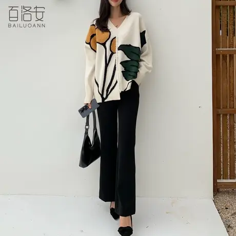 百洛安通勤纯色直筒西装裤女百搭微喇裤秋装新款气质高腰显瘦长裤商品大图