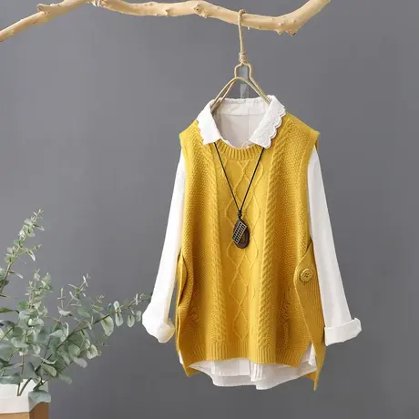 小众针织马夹女秋季新款圆领短款套头宽松外套马甲休闲毛坎肩背心商品大图